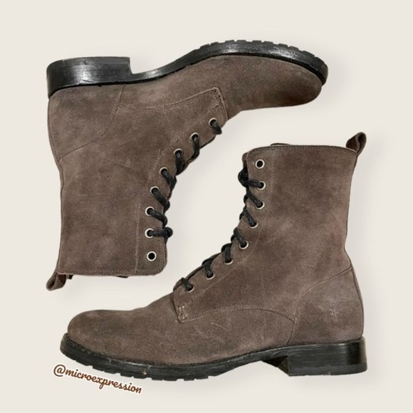 $389 Frye Veronica Combat Lace Up Grey Suede Soft Leather Comfy Moto Ankle Boot - Picture 16 of 16